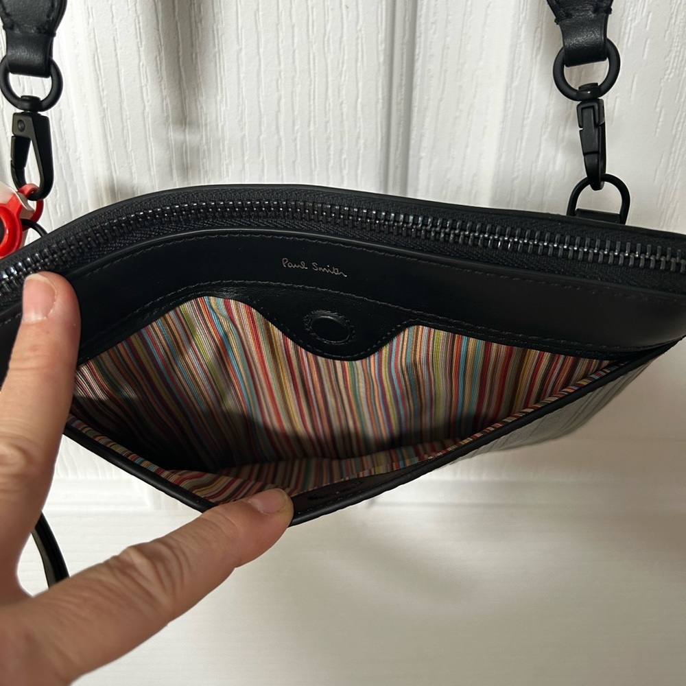 NWT PAUL SMITH Real Leather Shadow Stripe Crossbody Bag, Unisex, Black - Picture 5 of 7